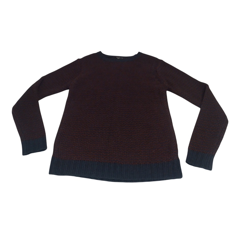 21 Men Mens Small Navy Blue Burgundy Two Tone Textured Knit Crew Neck Sweater